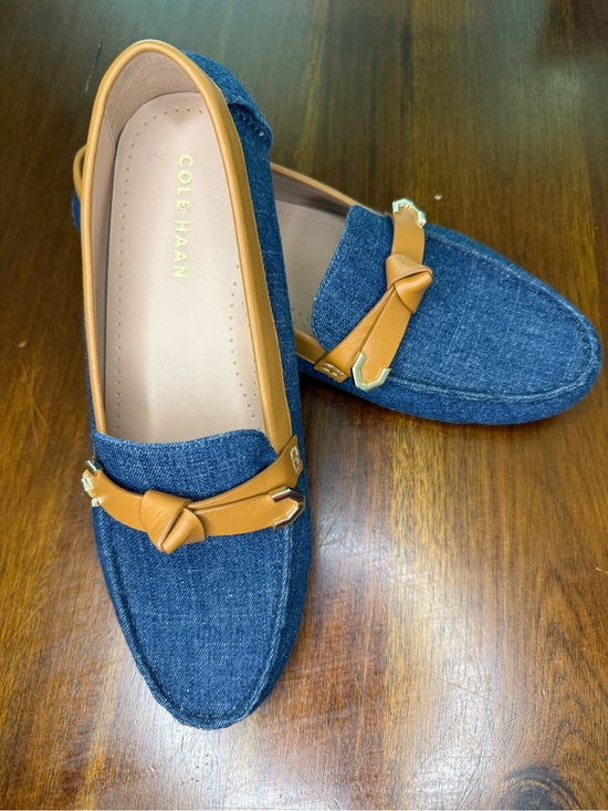 Cole Haan Shoes - Cole Haan Blue Denim & Tan Leather Knot Loafers